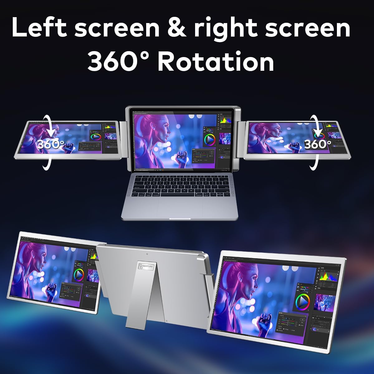 Laptop Screen Extender for Triple Display - 16 QHD 2500P Portable Monitor, Detachable, Plug  Play Dual Monitor Extender for 12-18.5 Laptops, Compatible with Windows/Mac/Android/Chrome/PS3/PS4