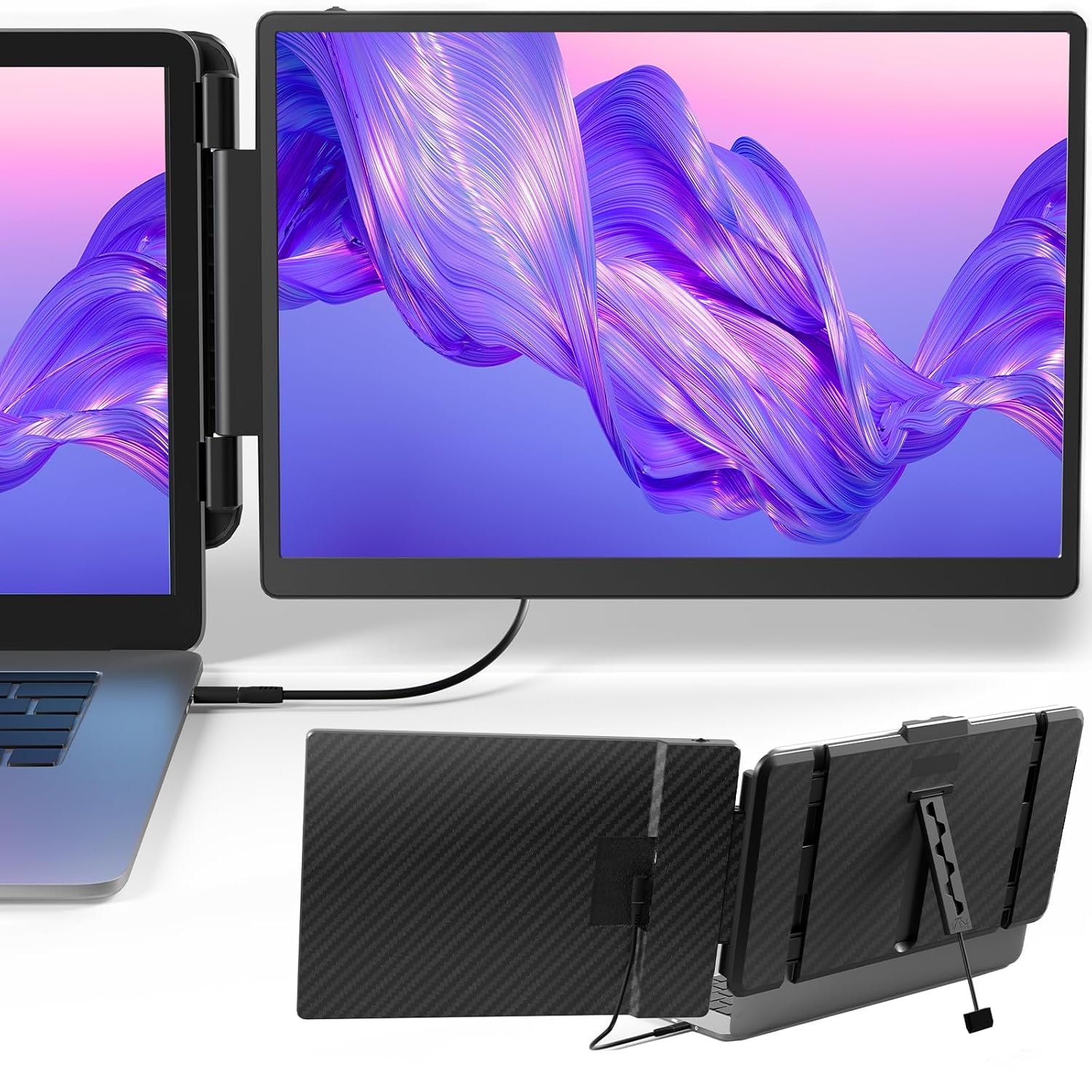 Laptop Screen Extender Monitor Portable - 14 inch IPS FHD 1080P Extended Dual Monitor for 13-17 Laptops Type-C/HDMI/USB-A Compatible with Windows Mac Travel Work