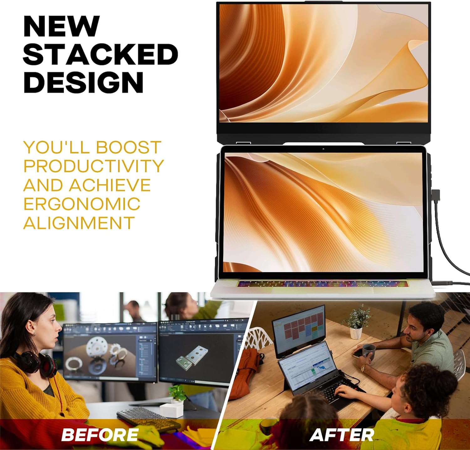 Portable Monitor for Laptops, New Mobile Pixels Duex Plus DS 13.3 Full HD IPS Dual Laptop Monitor, USB C/HDMI Plug and Play Laptop Screen Extender,Windows/Mac/Android/Switch Compatible