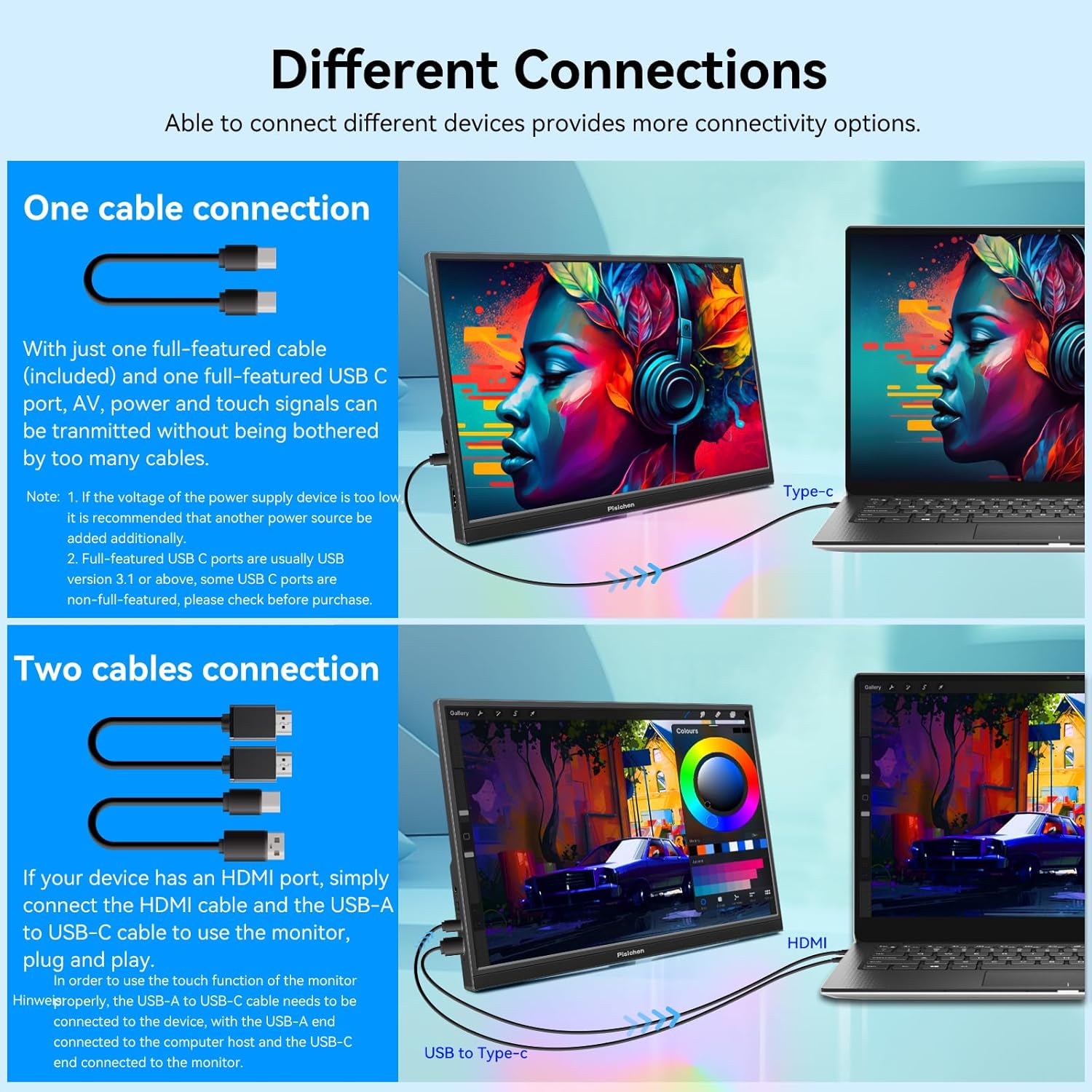 Portable Monitor Touchscreen 16 Inch FHD 1920x1200P HDMI USBC Travel Touch Screen Monitor IPS Display for PC Laptop Computer Ras Pi, 300cd/㎡, Built-in Speakers
