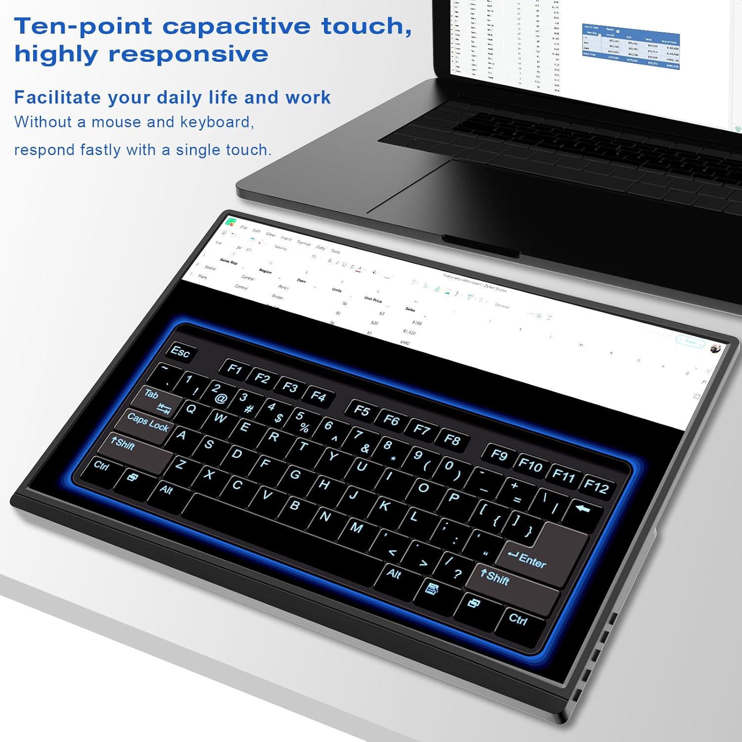 Portable Monitor Touchscreen 16 Inch FHD 1920x1200P HDMI USBC Travel Touch Screen Monitor IPS Display for PC Laptop Computer Ras Pi, 300cd/㎡, Built-in Speakers