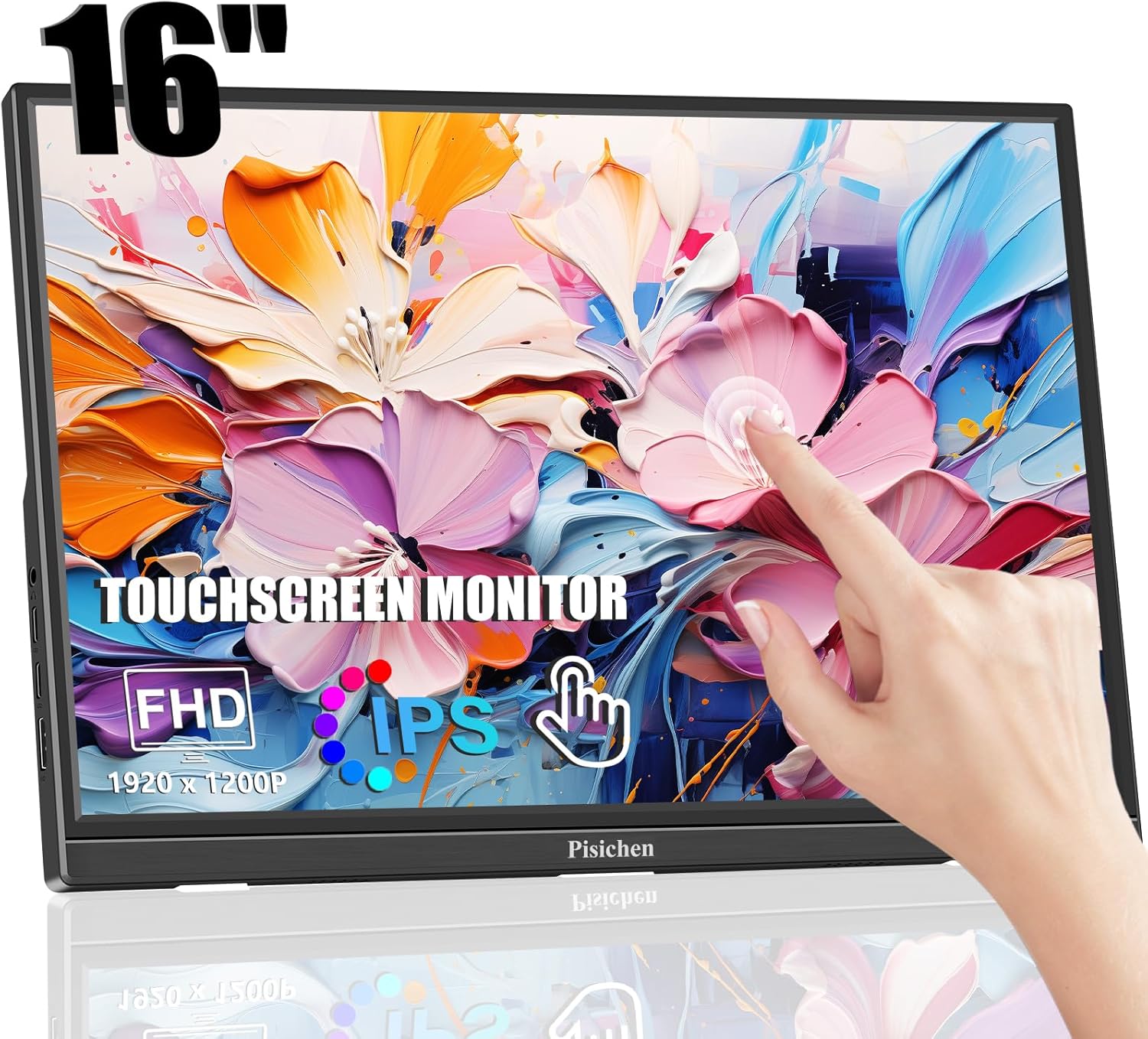 Portable Monitor Touchscreen 16 Inch FHD 1920x1200P HDMI USBC Travel Touch Screen Monitor IPS Display for PC Laptop Computer Ras Pi, 300cd/㎡, Built-in Speakers