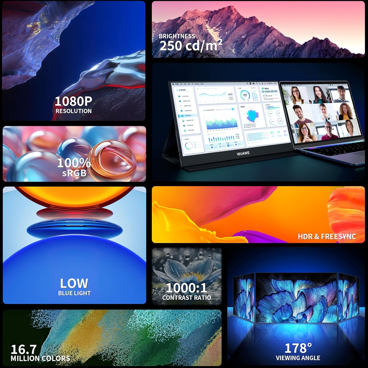 Portable Monitor,15.6-AA 1080P 72% NTSC 98% sRGB USB C HDMI Travel Monitor for Laptop, External Second Computer Monitor with HDR Freesync Low Blue Light for PC Mac Phone PS5 Switch