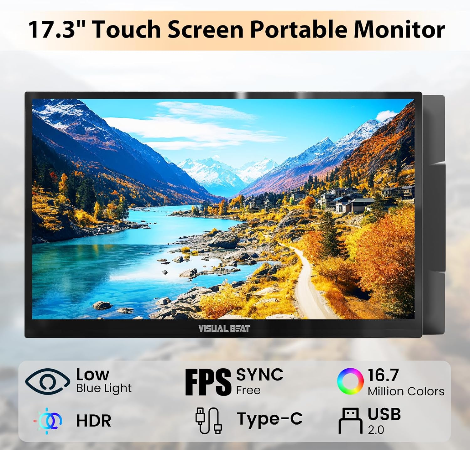 Portable Touch Screen Monitor 17.3 1080P IPS USB-C Extended Display with Smart Cover, USB2.0, HDMI, Dual Speakers, VESA - for Laptop, PC, Mac, Phone, PS3/4/5, Xbox, Switch.