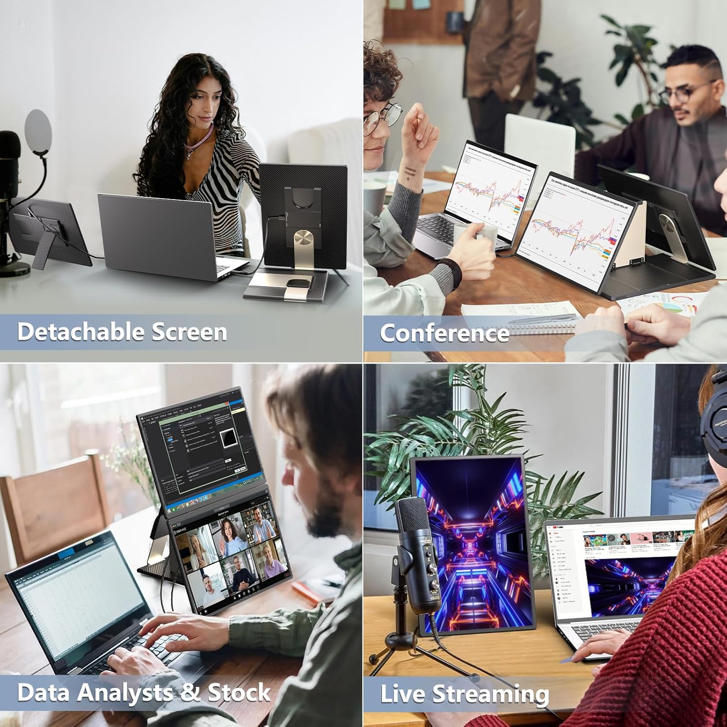 ROYY Laptop Screen Extender Monitor - 16 Triple Portable Monitor FHD 1920x1200P IPS 235° Rotation Detachable Screen Design Extra Compatible with Mac Wins Dex Chrome Fits 13-17 Laptops