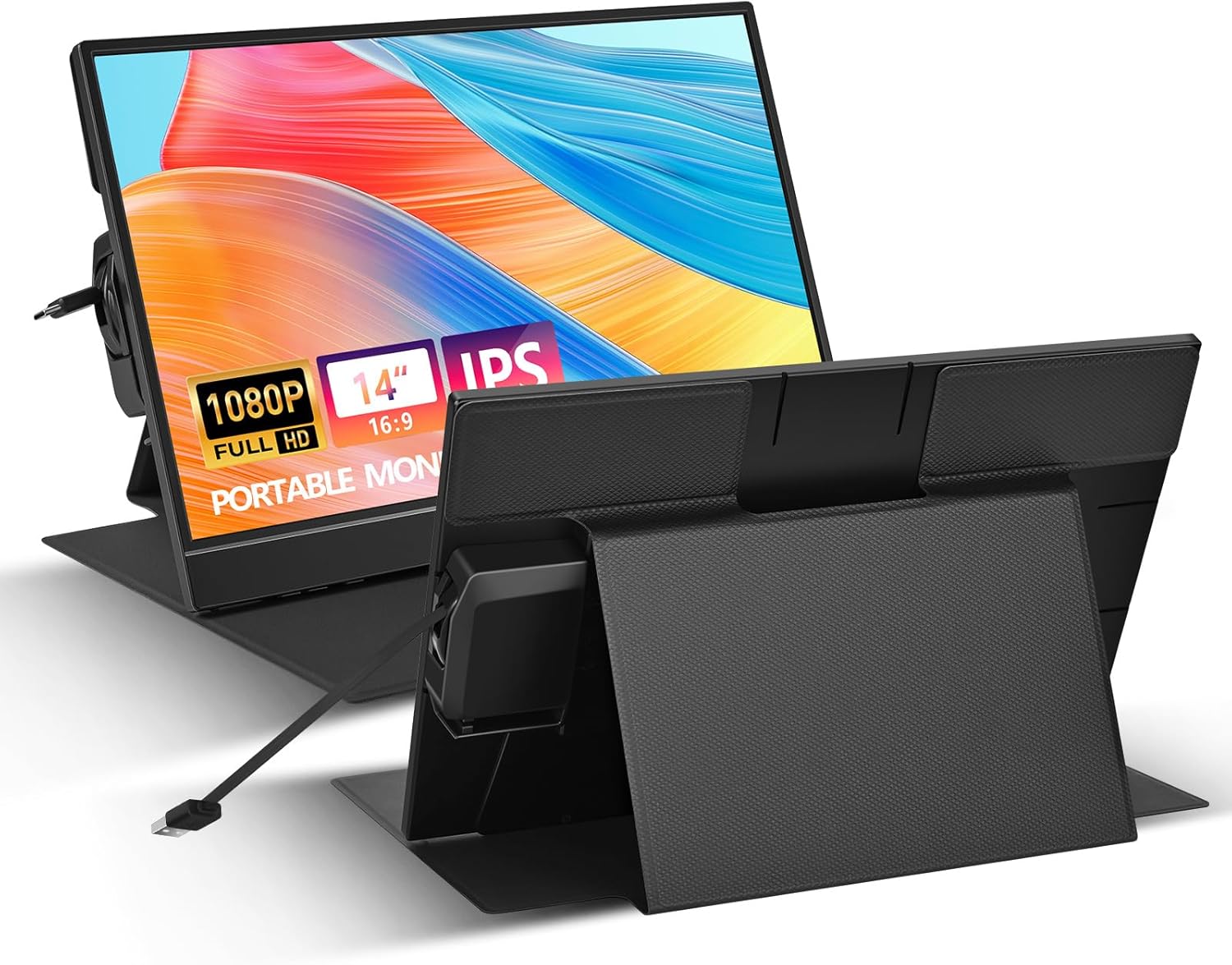 Screen Extender for Laptop 14 Inch, Second Screen for Laptop Portable, 1080P FHD IPS USB C Portable External Monitor with USB A Smart Cover for Travel PC Computer Gaming Screen