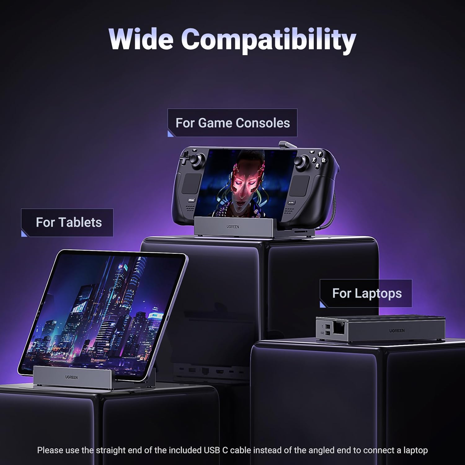 UGREEN Steam Deck Dock 9-in-1 USB C Docking Station with Foldable Stand, 4K@60Hz HDMI, Gigabit Ethernet, PD 100W, 10Gbps USB AC 3.2, TF/SD Compatible with Steam Deck, Rog Ally, Rog X, Legion Go etc.