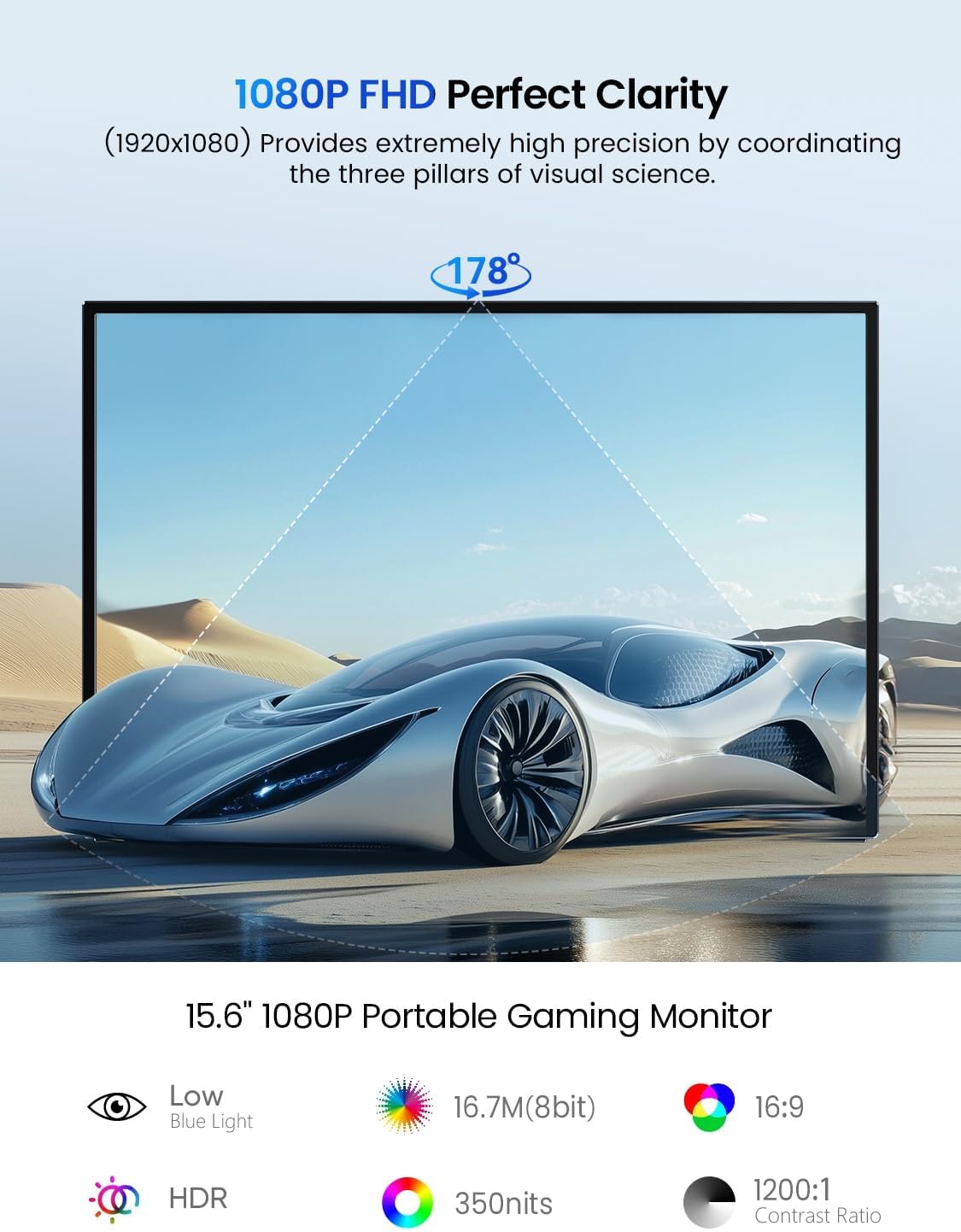 UPERFECT Portable Monitor 15.6, 125% sRGB 1080P FHD Portable Screen Plug  Play, VESA  180° Adjustable Stand 350Nits, USB-C HDMI Ultra-Slim Travel Monitor for Laptop, Phone, PC, Game Console