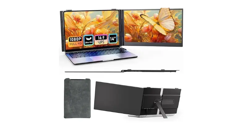 14 Inch Laptop Screen Extender - Ultra Light 1.31lbs Portable Monitor for Laptop FHD 1080P Plug & Play Travel Dual Monitor for Windows-Mac Laptops