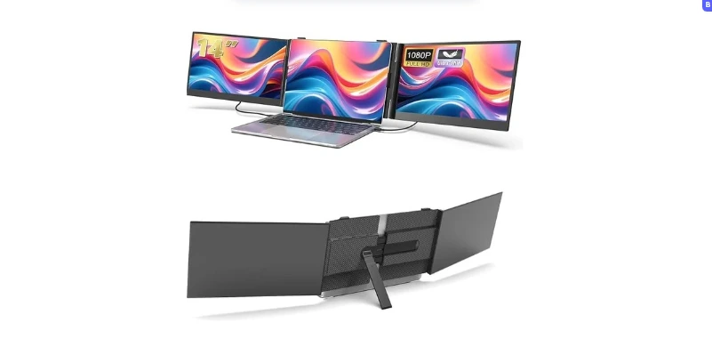 14 inch Triple Laptop Screen Extender, 1080P FHD IPS Ultra-Slim Portable Dual Monitor for Laptop