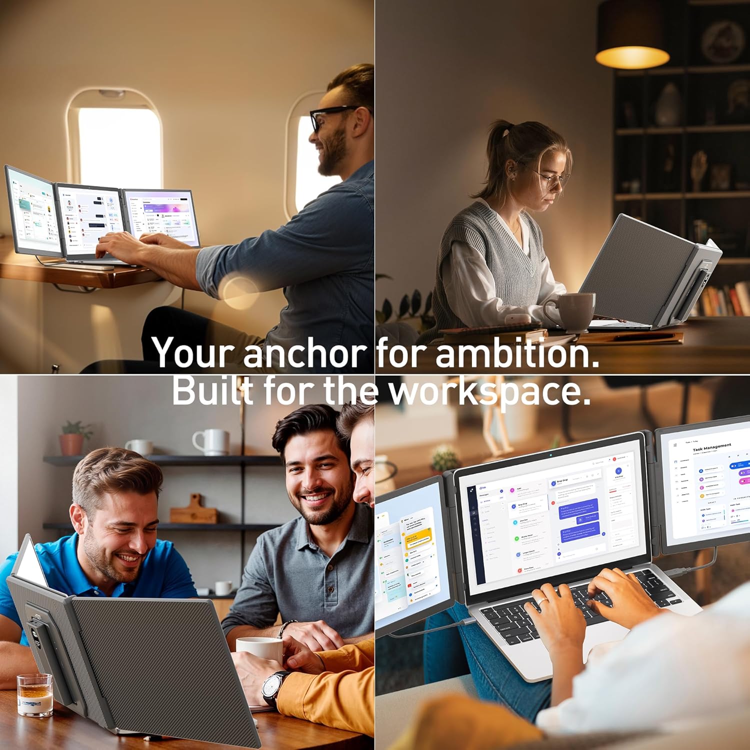 15.6 Laptop Screen Extender, Includes Power Bank, FHD 1080P IPS Triple Laptop Monitor Extender for 13-17 Laptops, Plug  Play with HDMI/USB-A/TYPE-C/Hub, Compatible with Windows, Mac, Android