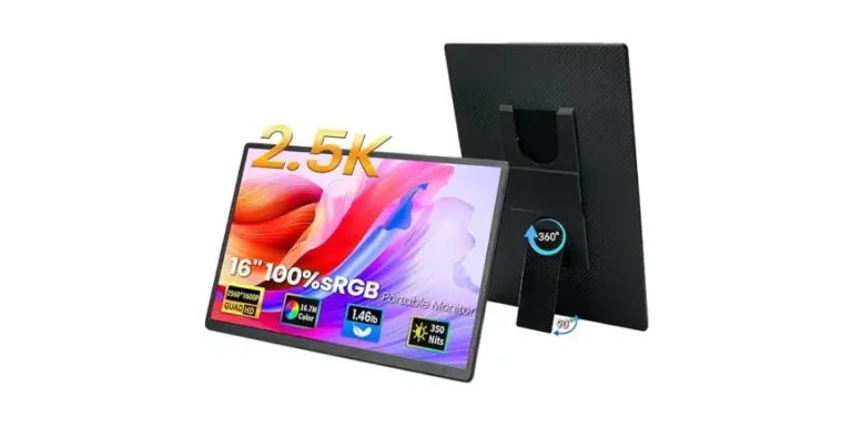 16 inch 2.5K Portable Monitor - QHD Laptop Screen Extender 100 sRGB Wide Color HDMI-USB C-USB A Travel External Display Stand Gaming Monitor