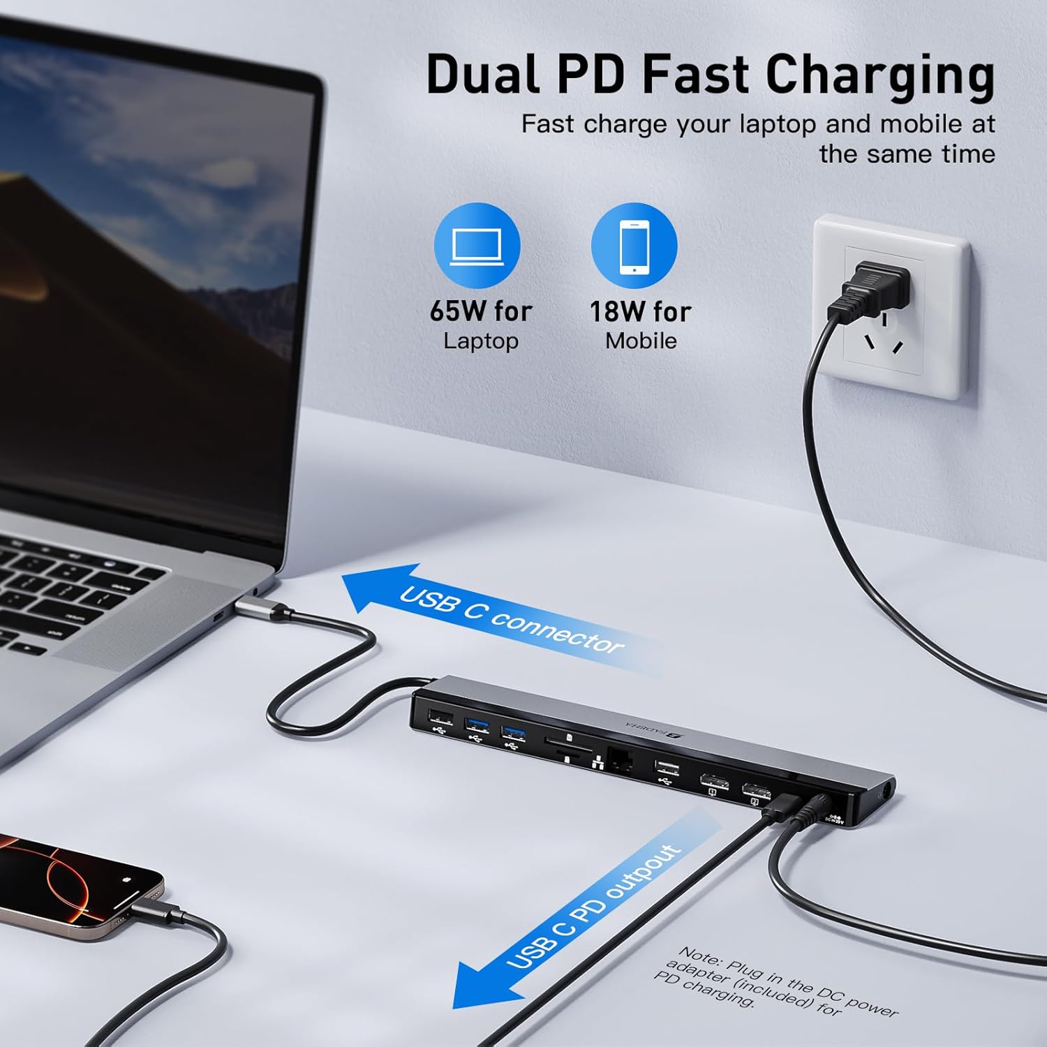2025 Updated Universal Docking Station 100W PD Charger - Supports 3 Displays, Dual Monitor Laptop Hub for MacPC, USB-C VMM Support Multi Port - USB C USB A HDMI 1Gbps Ethernet Micro SD/TF Audio Port
