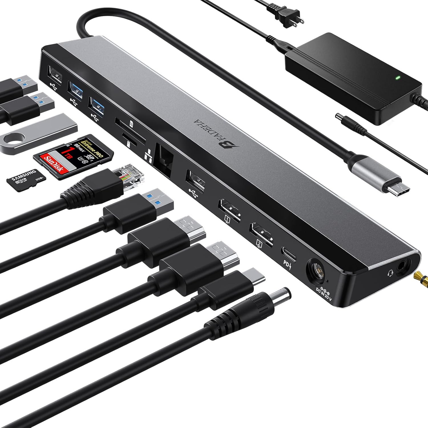 2025 Updated Universal Docking Station 100W PD Charger - Supports 3 Displays, Dual Monitor Laptop Hub for MacPC, USB-C VMM Support Multi Port - USB C USB A HDMI 1Gbps Ethernet Micro SD/TF Audio Port