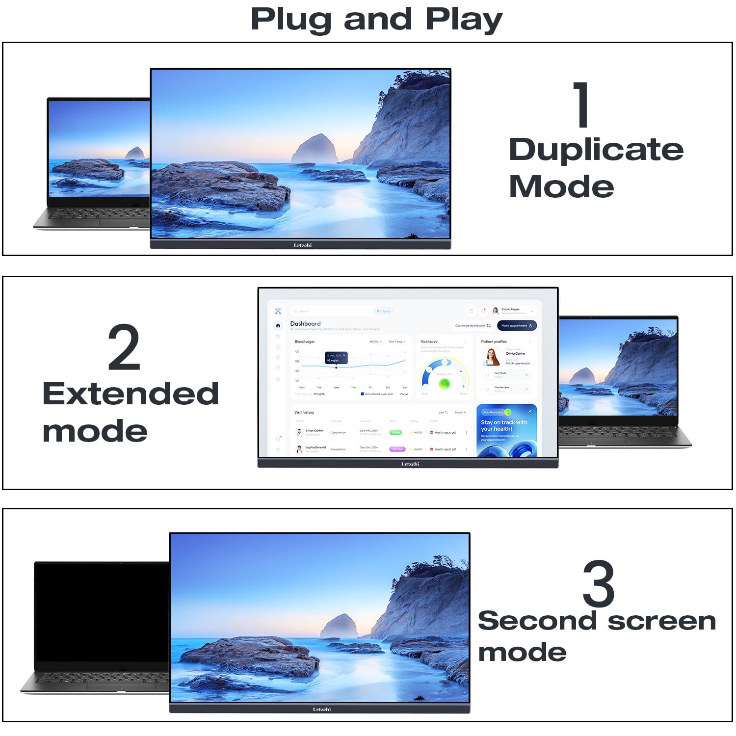 23.8 Portable Monitor, 100Hz FHD 1080P IPS Laptop Display 100% SRGB with USB C HDMI Large Screen Computer Monitor, Adjustable Stand for Laptop PC Mac Phone, Windows Gaming Work