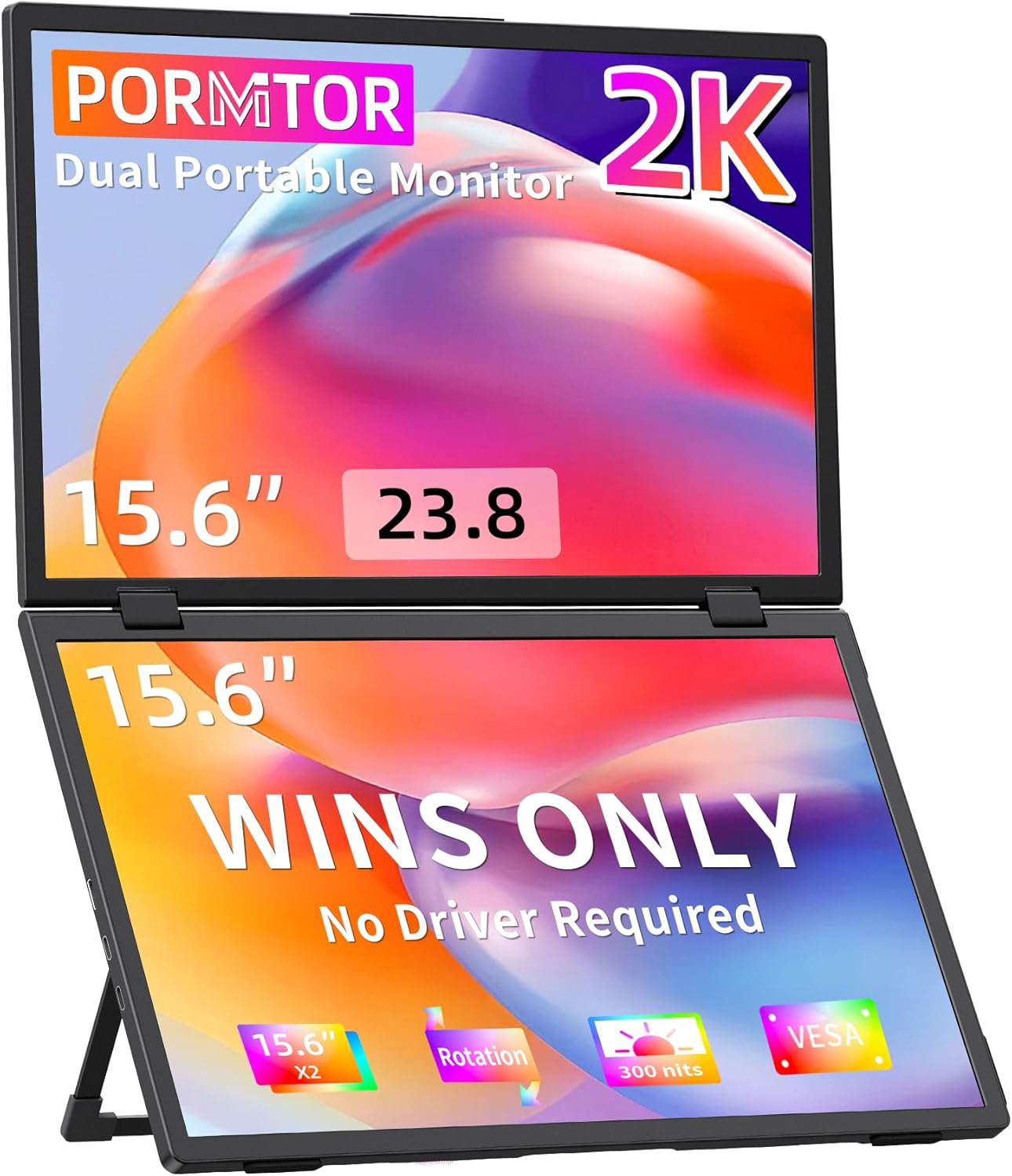 2K Laptop Screen Extender, 15.6 Triple Laptop Screen Extender(Wins Only), Foldable Dual Monitors HDMI USB-C Stacked Triple Portable Monitor 180°Rotation, Plug  Play for Laptops PC Phone