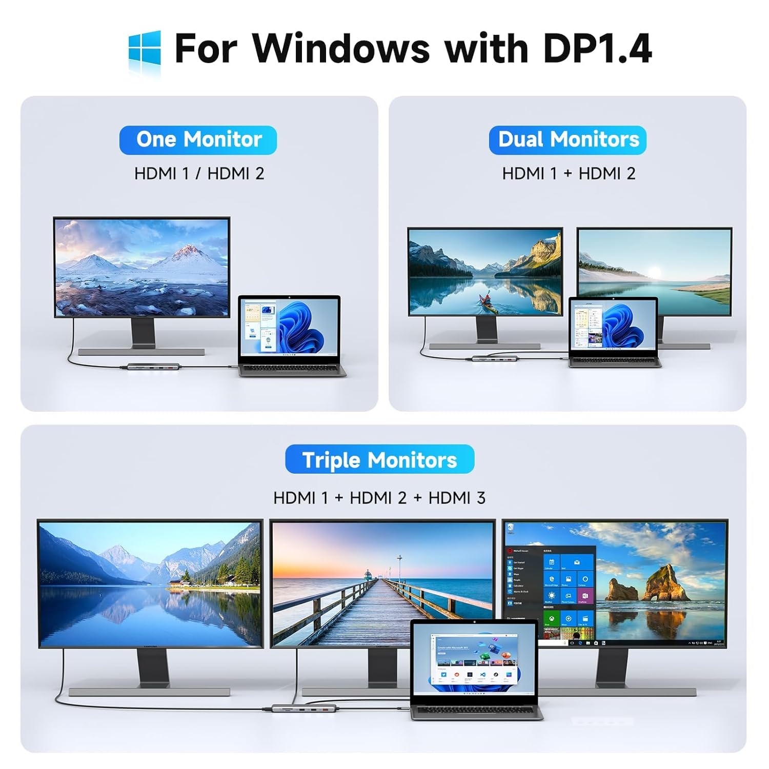 3 HDMI Docking Station 3 Monitors USB C Hub Laptop Dual Monitor Multiport Adapter Dock Dongle,USB C to 3 HDMI,PD Charging,Ethernet,4 USB C/A 3.1/2.0 Ports,MicroSD/SD, Audio for Dell/HP/Lenovo