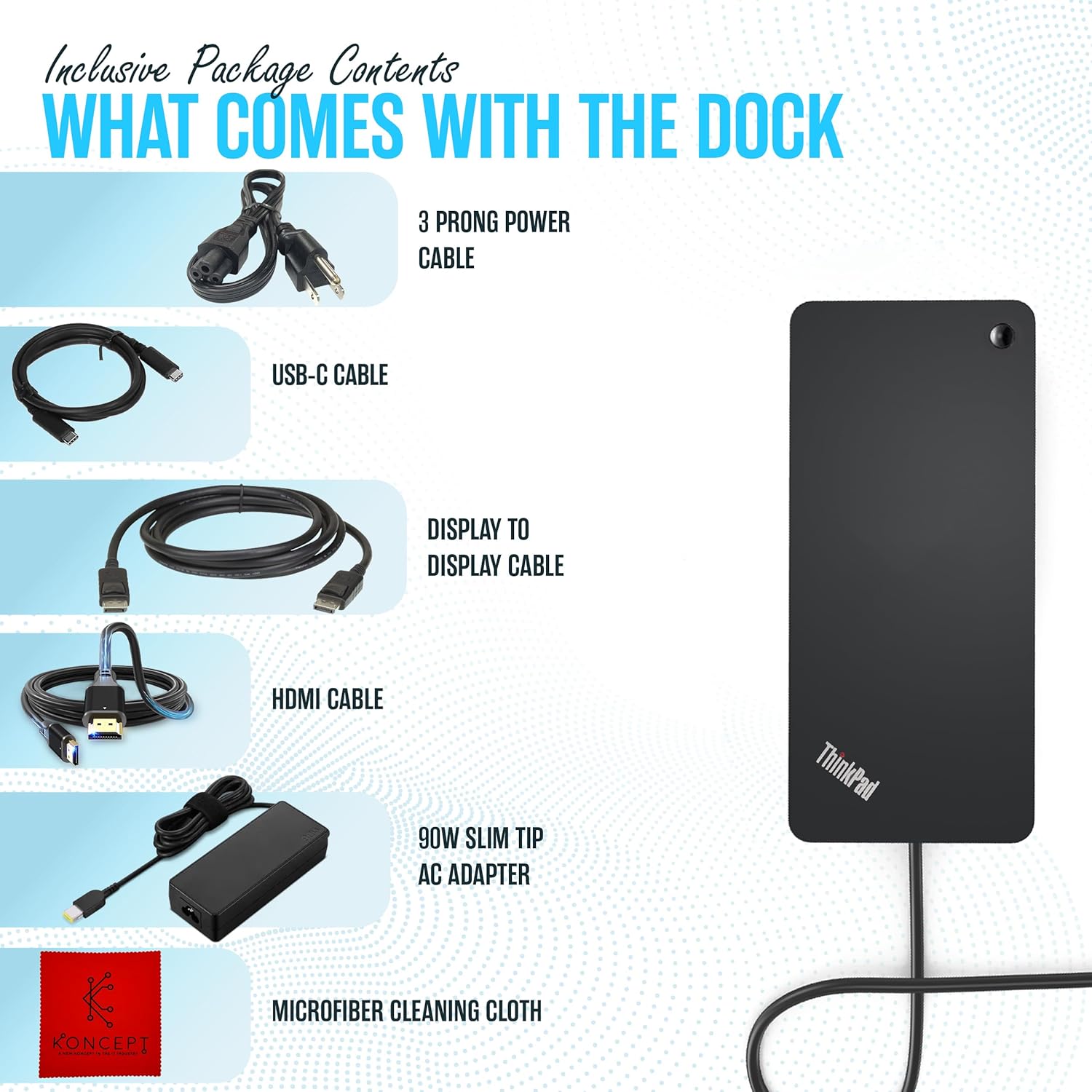 40AY0090US Docking Station Dual Monitor - 1 Year Warranty - Docking Station USB C with 90W, HDMI, DisplayPort, USB-C Cable  Microfiber Cleaning Cloth