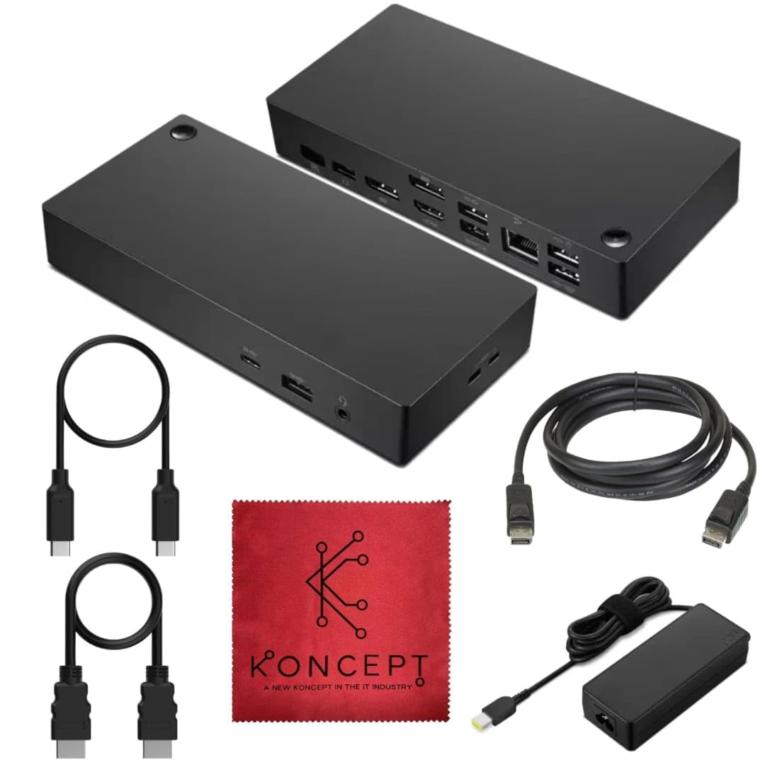 40AY0090US Docking Station Dual Monitor - 1 Year Warranty - Docking Station USB C with 90W, HDMI, DisplayPort, USB-C Cable  Microfiber Cleaning Cloth
