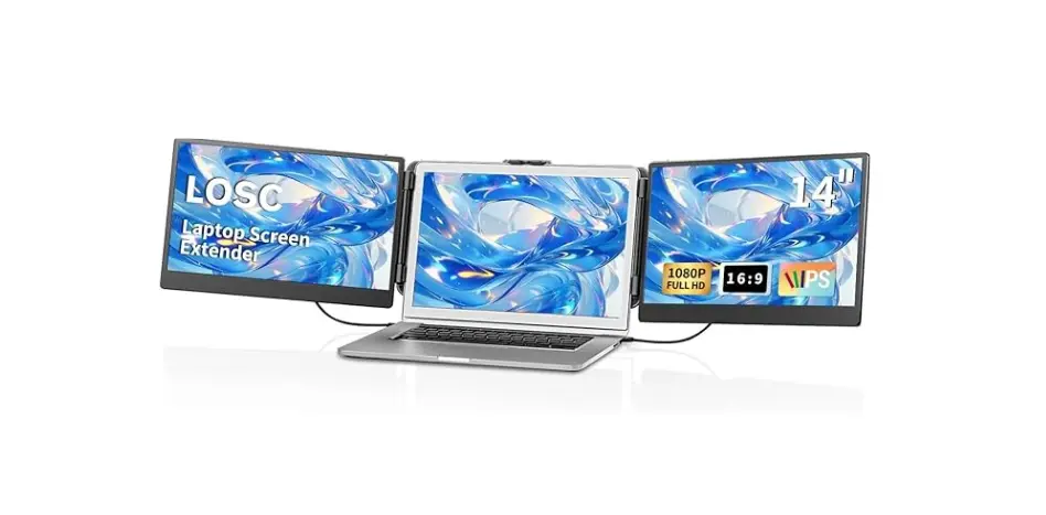 LOSC Laptop Screen Extender - Portable Monitor for Laptop with 14 Inch IPS Panel FHD 1080P Triple Monitor for Windows Mac Office Business Trip (S2)