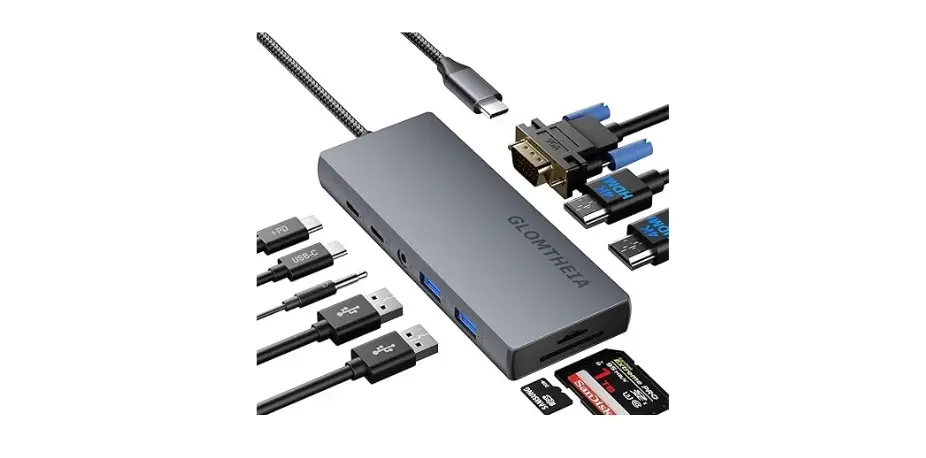 Laptop Docking Station,10-in-1 USB C Hub, 4K Dual HDMI Monitors Adapter