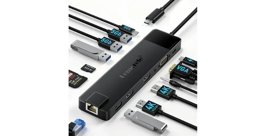 Lemorele 13 in 1 USB C Docking Station for Triple Monitors