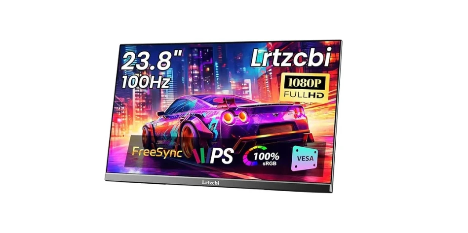Lrtzcbi 23.8 inch Portable Monitor, 100Hz FHD 1080P IPS Laptop Display 100 SRGB with USB C HDMI Large Screen Computer Monitor