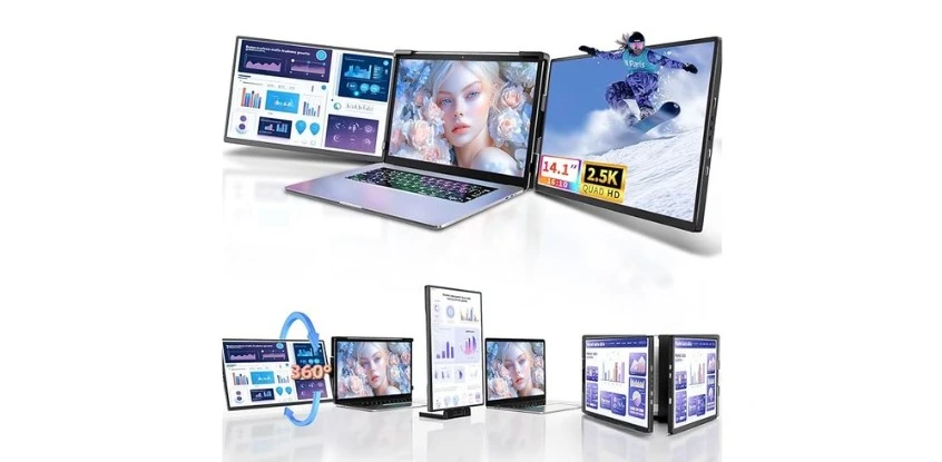 Pitycbo Triple Laptop Screen Extender - 2.5K Portable Dual Laptop Screen Extender Monitor