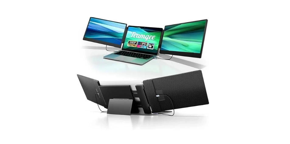 Teamgee 14.3 inch Laptop Screen Extender, FHD 1080P IPS Portable Monitor with Foldable Stand & Speakers