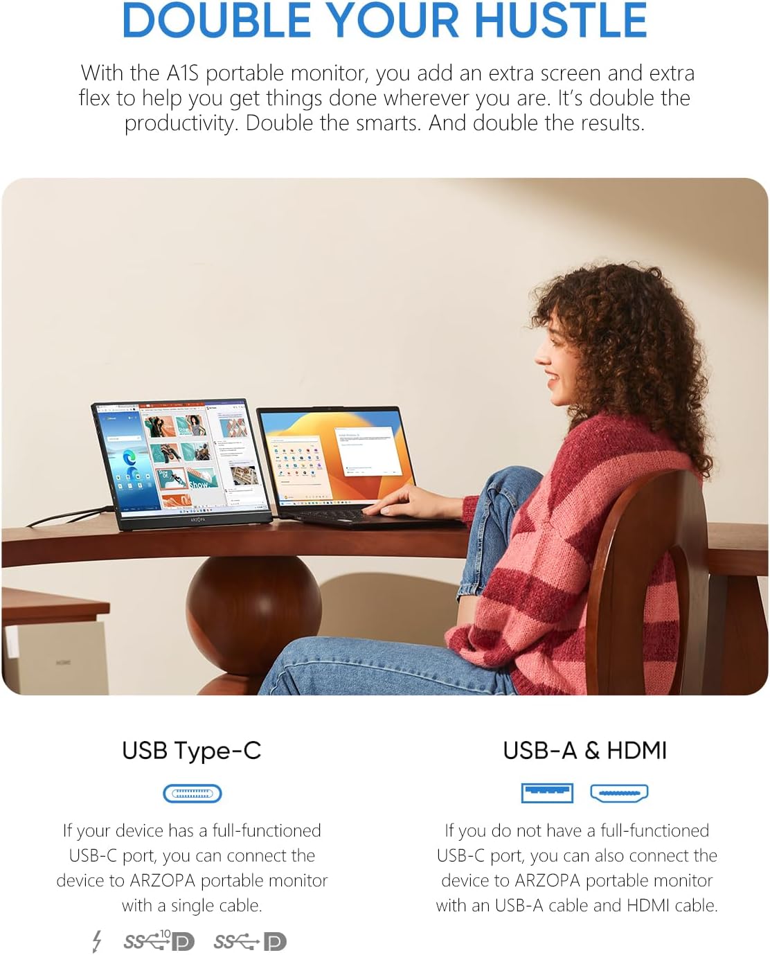 ARZOPA 17.3 Portable Monitor, 1080P FHD 103% sRGB IPS Gaming Monitor Laptop Monitor with Built-in Kickstand HDMI USB C External Screen for PC Mac Phone Xbox PS5 - A1M
