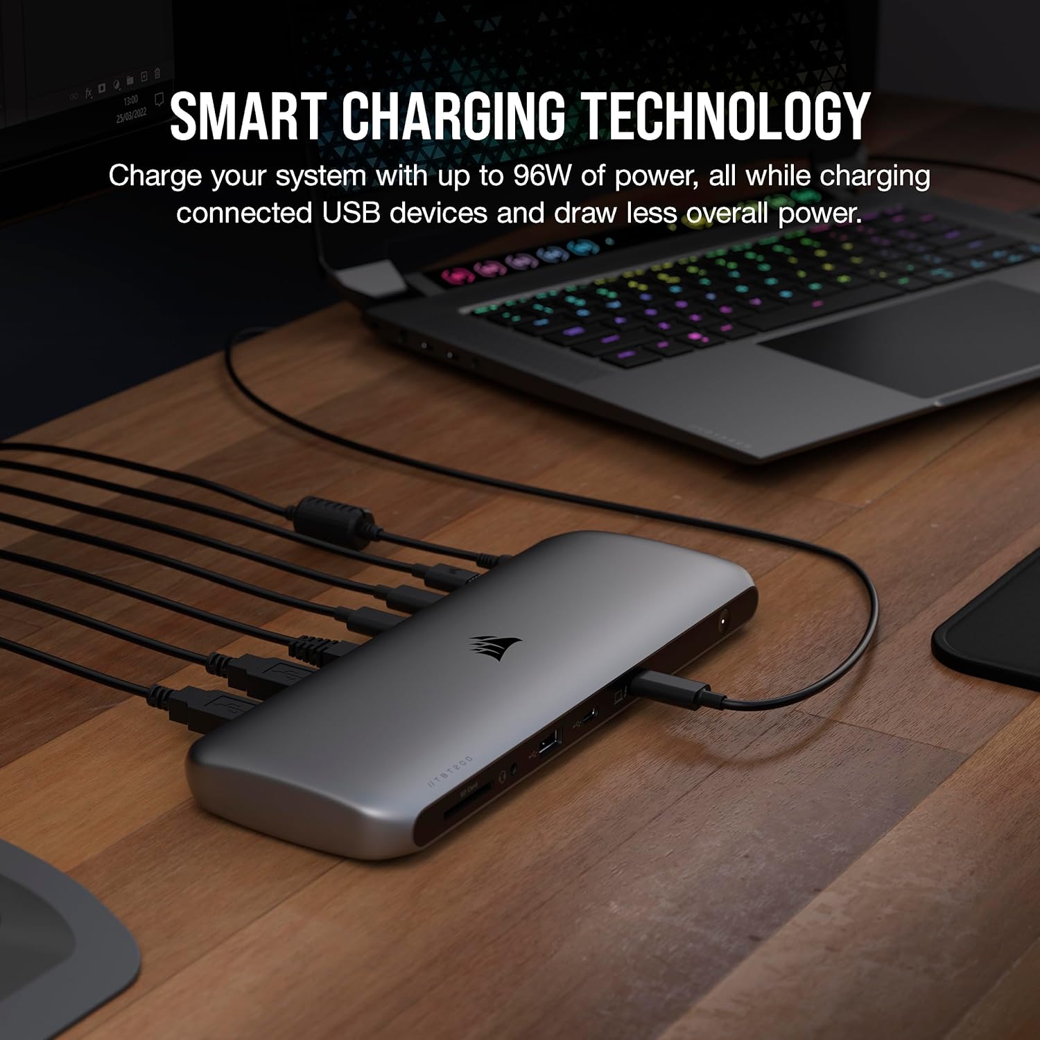 Corsair TBT200 Thunderbolt™ 4 Dock - Up to 96W Power Delivery - 4X Thunderbolt 4 Ports - Thunderbolt Dock Utility - 4X USB Type-A Ports - USB Type-C Port - SD 4.0 Card Reader - 2.5Gb Ethernet Port