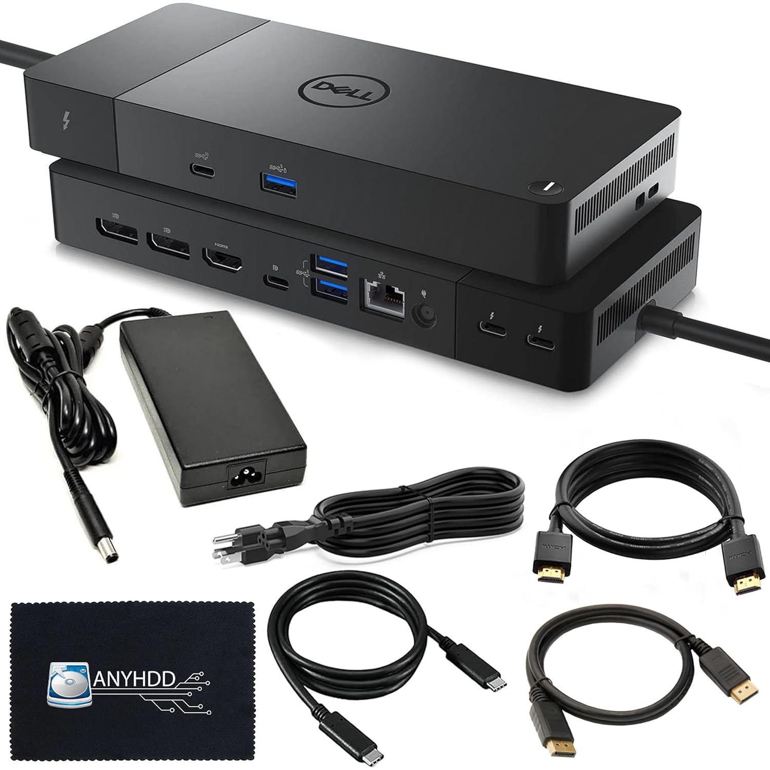 Dell WD22TB4 Thunderbolt 4 Dock Bundle - 40Gbps, 1 Year Warranty with 180W Adapter + 4K HDMI + 4K DisplayPort + USB-C Cable + Cloth - Dell Docking Station, Supports Dual/Triple Monitors  4K Displays