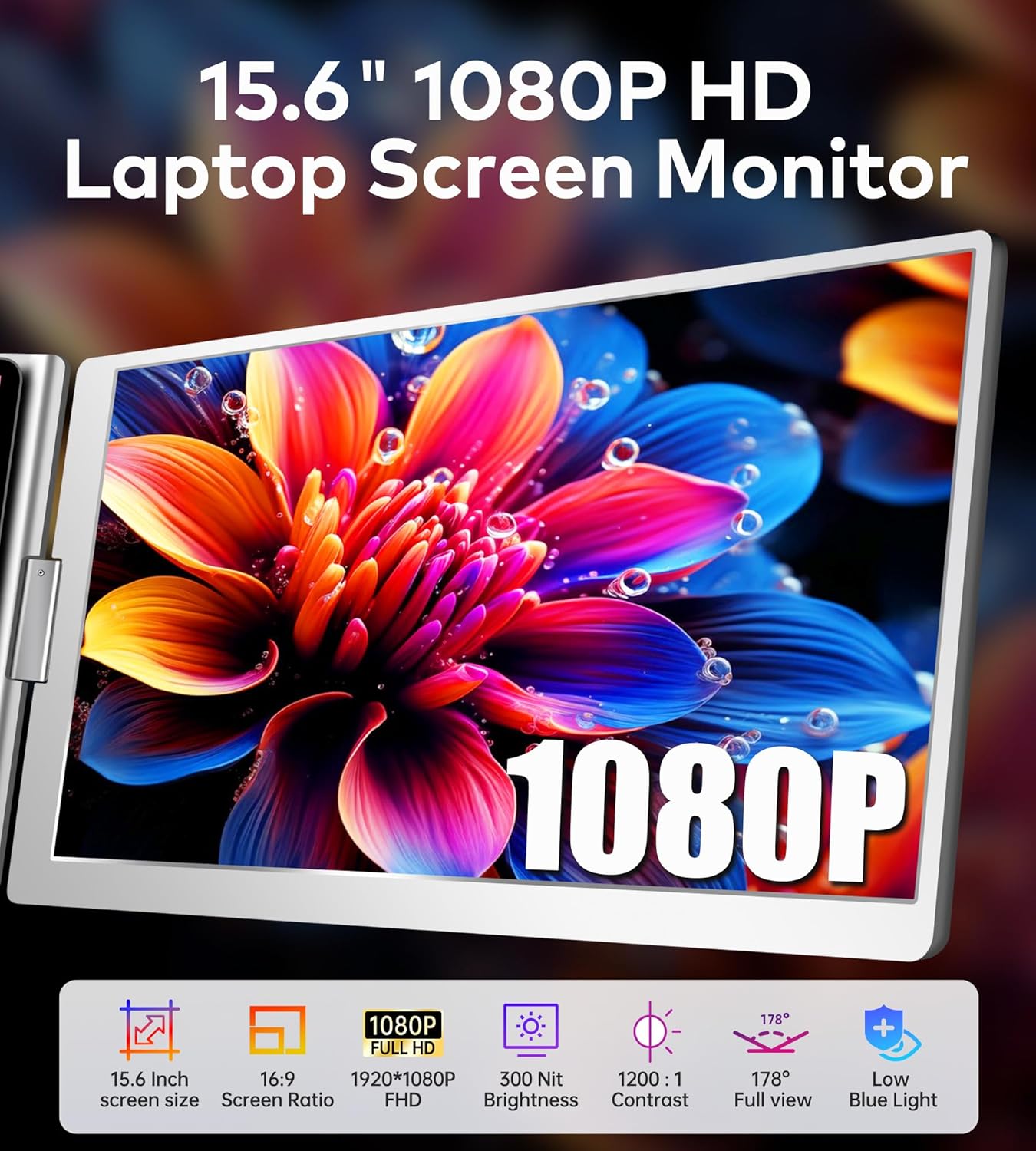 FOPO 15.6 Laptop Screen Extender Monitor Portable, Quad Monitor, Just 1 Cable for 3 Screens, FHD 1080P IPS Laptop Extender Compatible with Wins/Mac for 13.6 - 17.3 Laptops