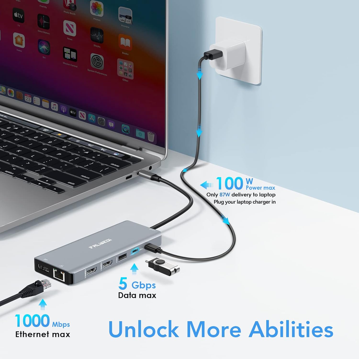 Laptop Docking Station Dual Monitor, 14 in 1 USB C Hub Multiport Adapter Dongle with 2 HDMI, DisplayPort, Ethernet, SD/TF, USB C/A Ports, PD, Mic/Audio, Compatible for MacBook Dell HP Lenovo