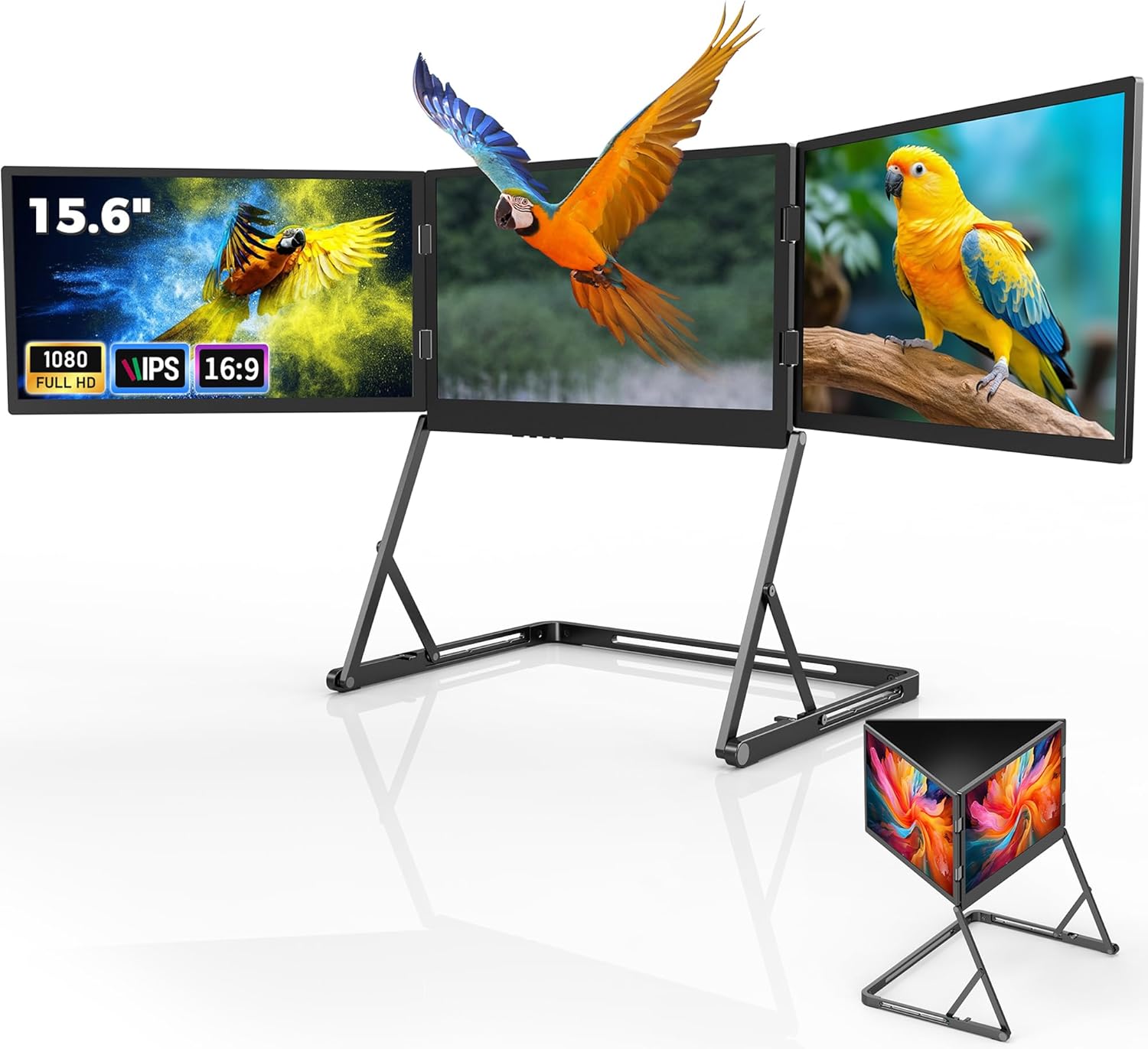 Laptop Screen Extender, 15.6 FHD 1080P IPS Portable Foldable Triple Monitor, Laptop Monitor Extender, HDMI/USB-C Plug n Play for Windows, Mac, Android,with a Felt Protective Sleeve