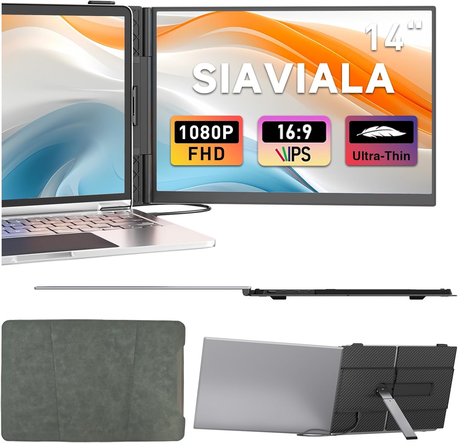 Laptop Screen Extender, 2025 Upgraded Ultra-Thin 14” FHD 1080P Portable Monitor, Lightweight Dual Laptop Monitor Extender for 13-17.3” Laptops, Plug n Play for Windows/Mac/Android