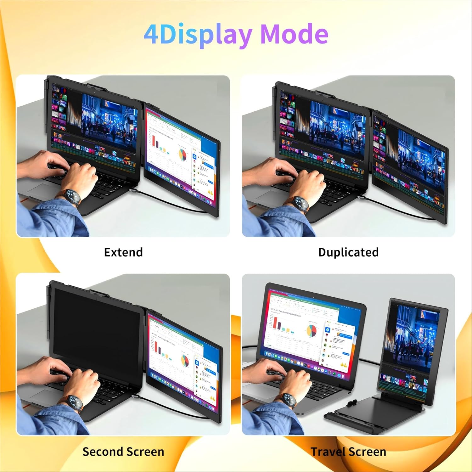Laptop Screen Extender Portable Monitor, Dual Monitor Extender for Laptop, 14.1 Screen 1080P FHD Display, Fit for 13-17 Laptops, Plug  Play Compatiable with Win/Mac/Chrome/Android/Switch