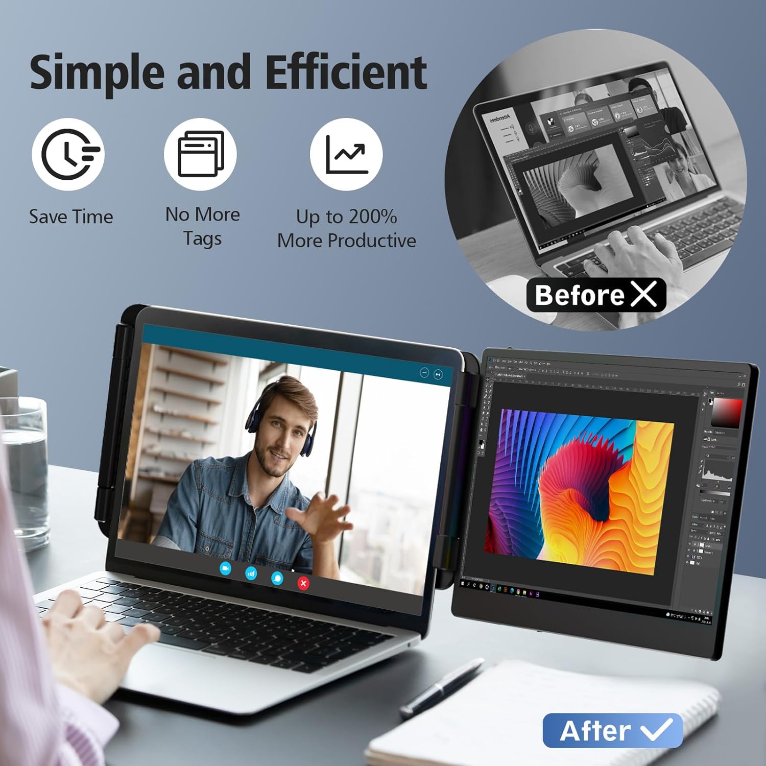 Laptop Screen Extender - Ultra-Thin 1.3lbs 14 FHD IPS Dual Portable Monitor Extension for Laptop, Attachment Plug  Play for 13-17 Laptops, Second Extra Travel Display for Windows/Mac/Android