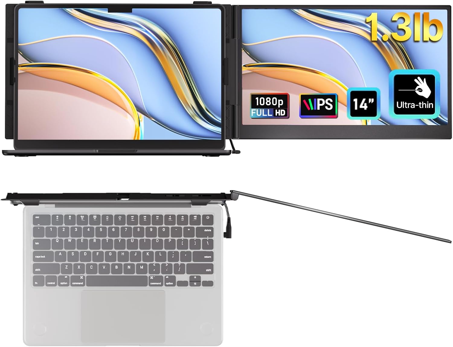 Laptop Screen Extender - Ultra-Thin 1.3lbs 14 FHD IPS Dual Portable Monitor Extension for Laptop, Attachment Plug  Play for 13-17 Laptops, Second Extra Travel Display for Windows/Mac/Android