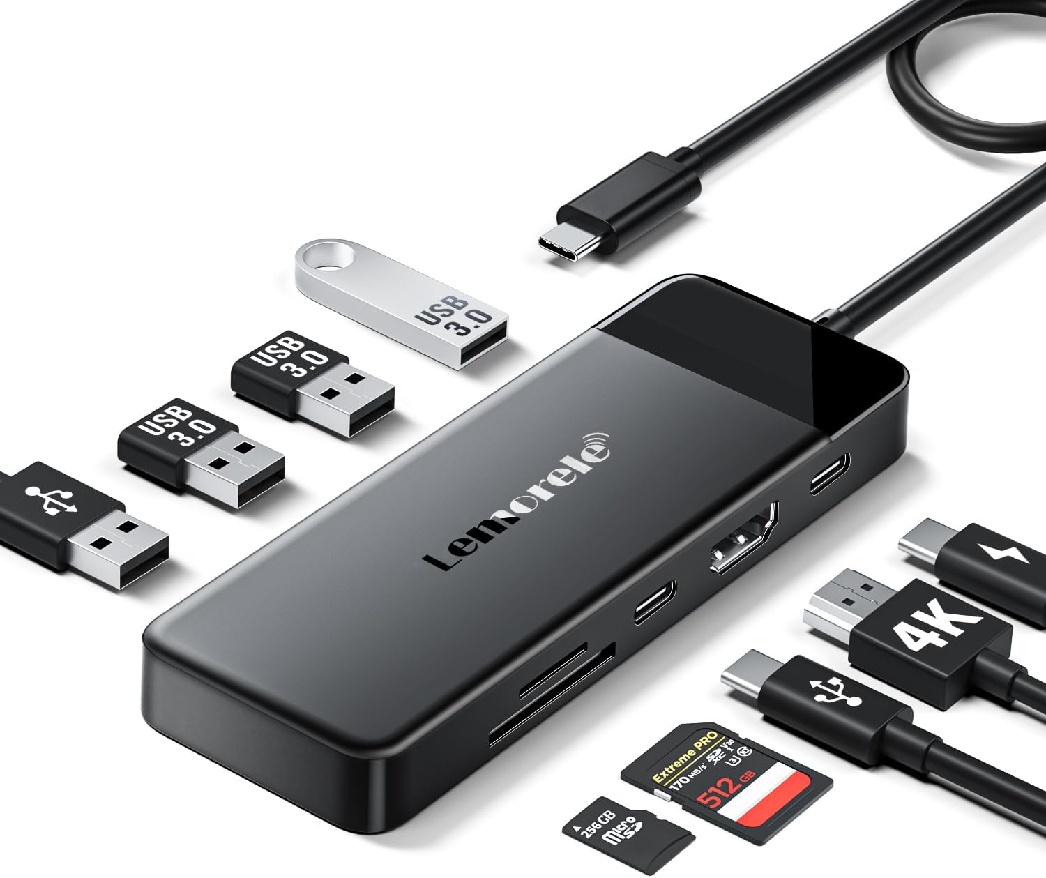 Lemorele 13 in 1 USB C Docking Station for Triple Monitors, Dual 4K HDMI, 1000M RJ45, VGA, 4 USB 3.0/2.0, SD/TF, 3.5MM Audio, USB C 3.0, 100W PD, Compatible with Type C Laptops