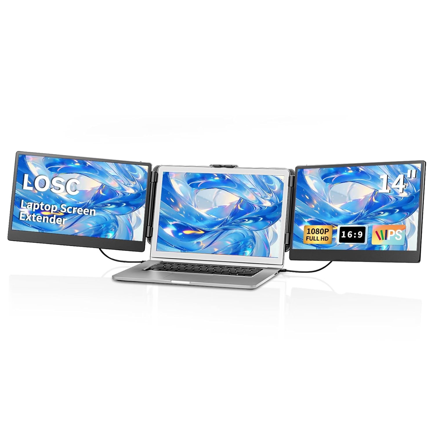LOSC Laptop Screen Extender - Portable Monitor for Laptop with 14 Inch IPS Panel FHD 1080P Triple Monitor for Windows Mac Office Business Trip (S2)