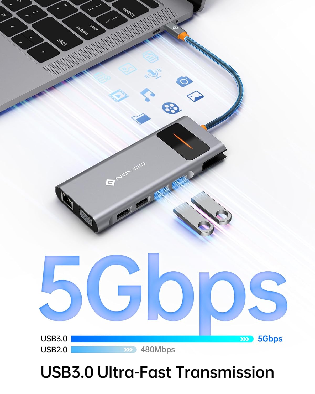 NOVOO USB C Docking Station Dual Monitor HDMI for Dell HP Laptop Type USB C Hub Multiport Adapter Thunderbolt 3 Dongle to 2 HDMI 4K Ethernet 4 USB PD SD TF Audio for Lenovo Surface