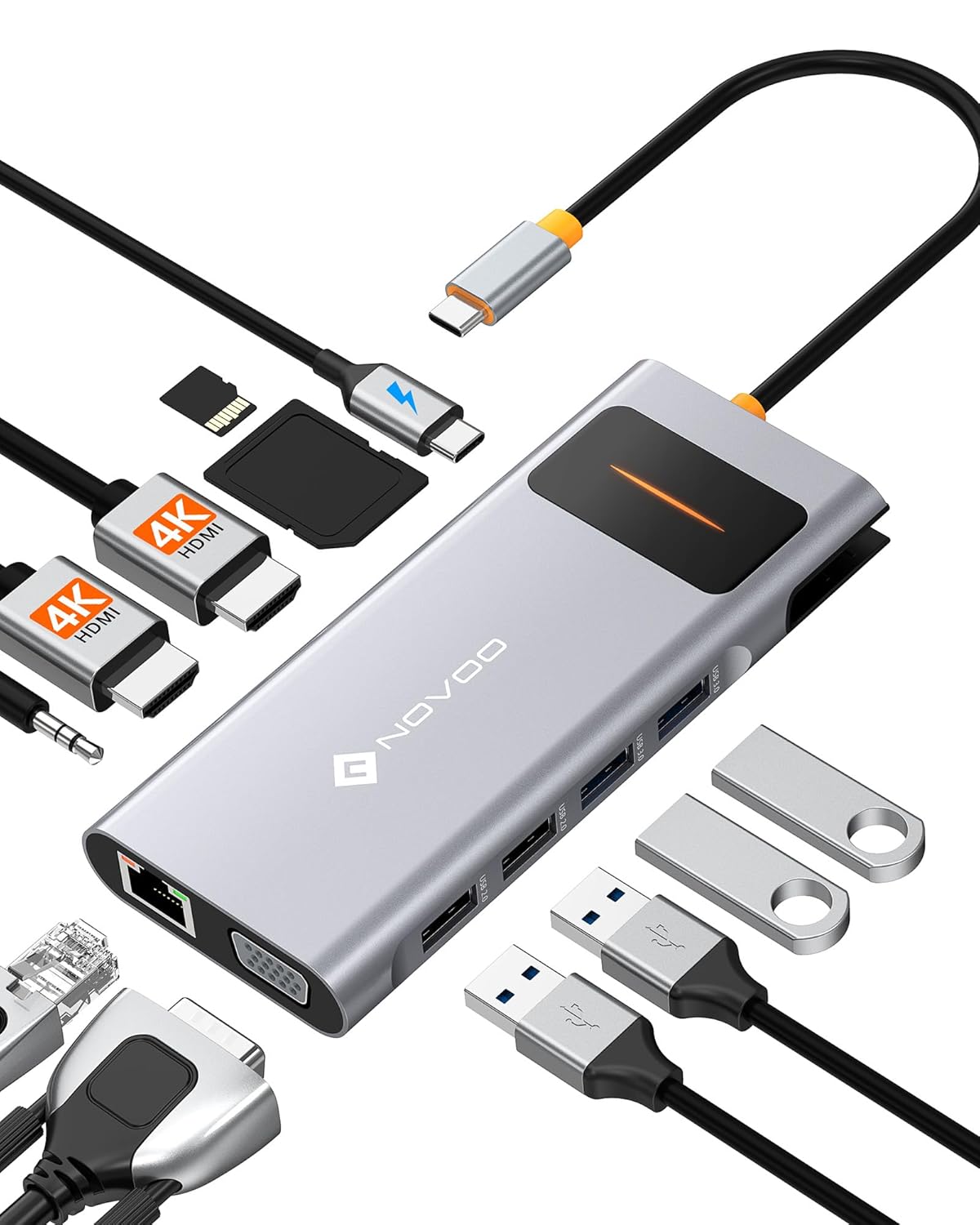 NOVOO USB C Docking Station Dual Monitor HDMI for Dell HP Laptop Type USB C Hub Multiport Adapter Thunderbolt 3 Dongle to 2 HDMI 4K Ethernet 4 USB PD SD TF Audio for Lenovo Surface