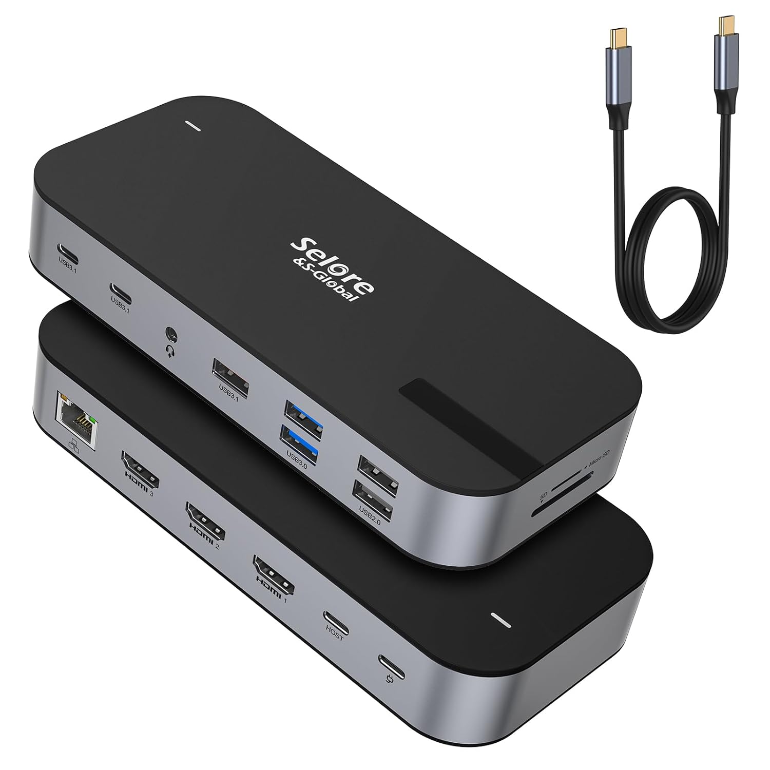 Selore USB C Dock 3 HDMI, Docking Station Dual Monitor,16 in 1 Laptop Docking Station 3 Monitors with Triple HDMI,10G USB A/C 3.1,100W PD,SD/TF,Ethernet,USB C Hub,USB C Dongle for Windows Mac