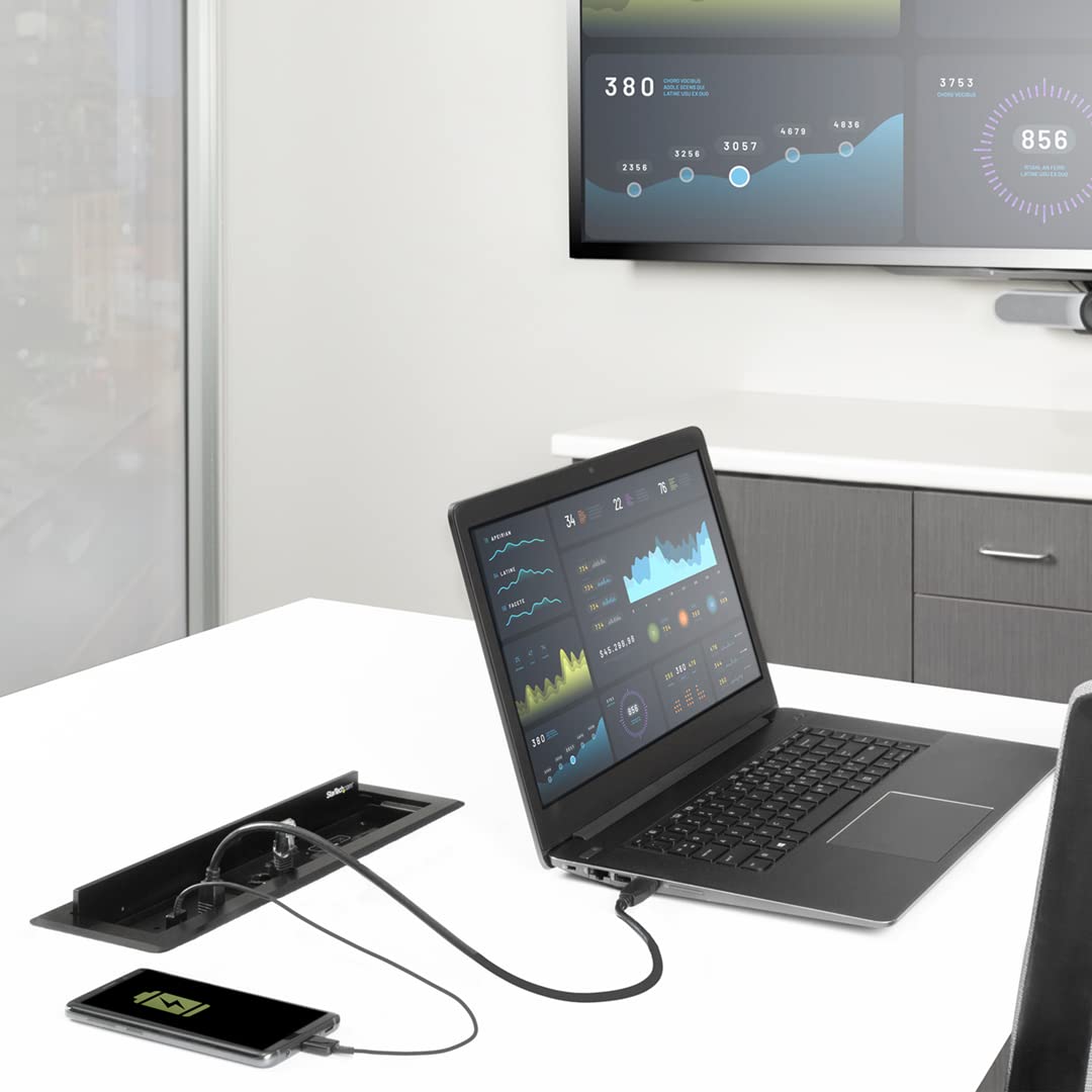 StarTech.com Conference Room Docking Station with Power/Charging; Table Connectivity Box, Universal USB-C Laptop Dock, 60W PD, 4K HDMI, USB Hub, Audio, 2X AC Outlets, 2xUSB Charge Ports, TAA