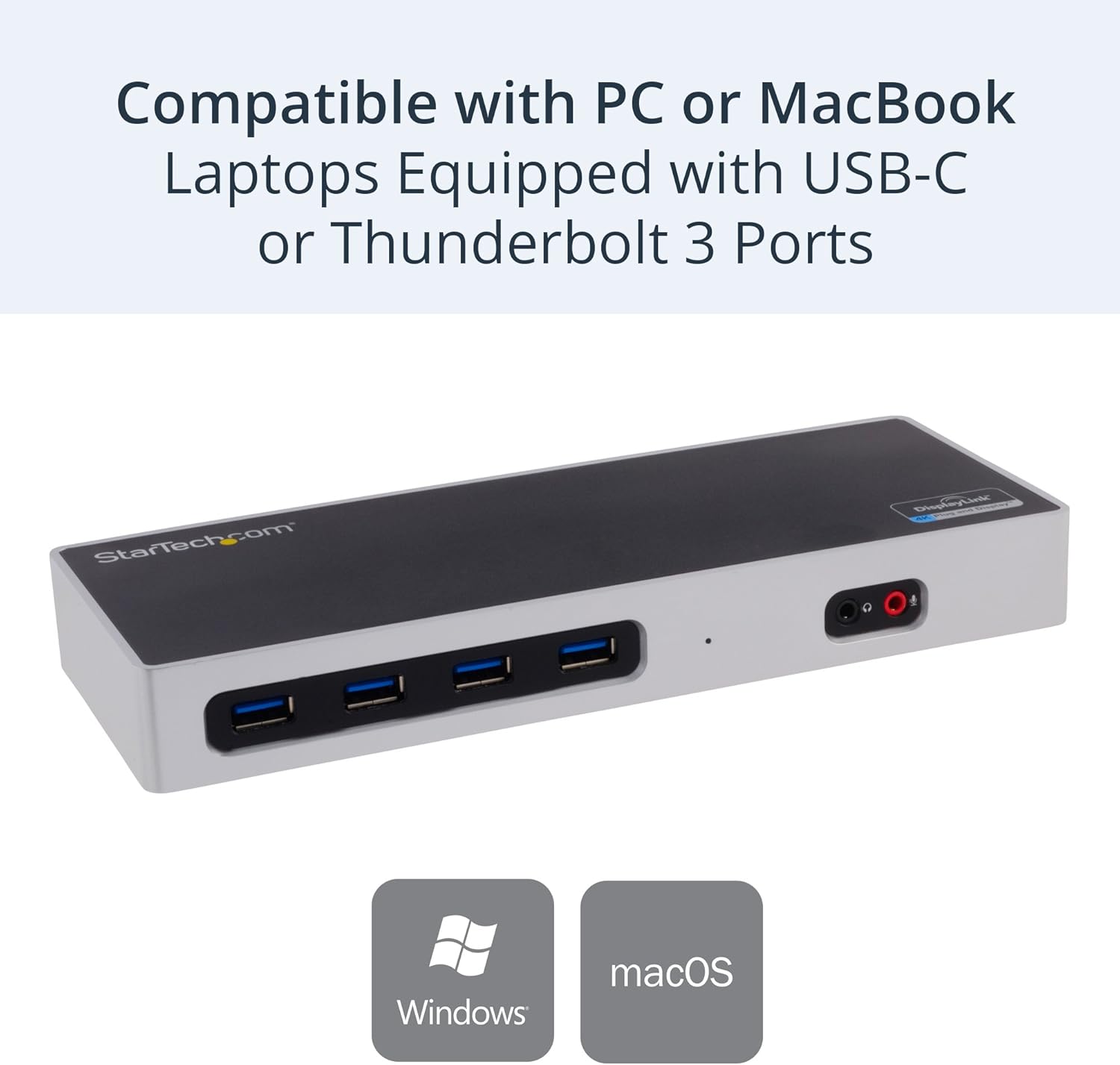 StarTech.com USB-C  USB-A Dock - Dual Monitor 4K 60Hz Dock DisplayPort + HDMI - Hybrid USB 3.0 Docking Station for USB-C/USB-A Laptops - 6x USB Type-A, GbE - USB 3.1 Gen 1 - Mac/Windows (DK30A2DH)