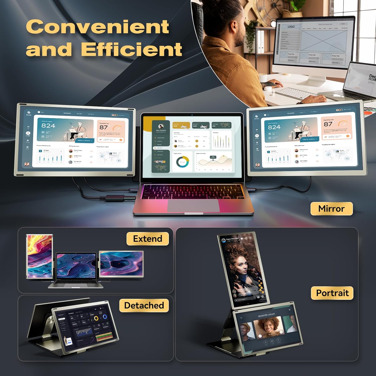 Teamgee 14.3 Laptop Screen Extender, FHD 1080P IPS Portable Monitor with Foldable Stand  Speakers, Compatible with 13”-17” Laptops (Diagonal), HDMI/USB-A/Type-C, for Windows/Mac/Chrome/Switch