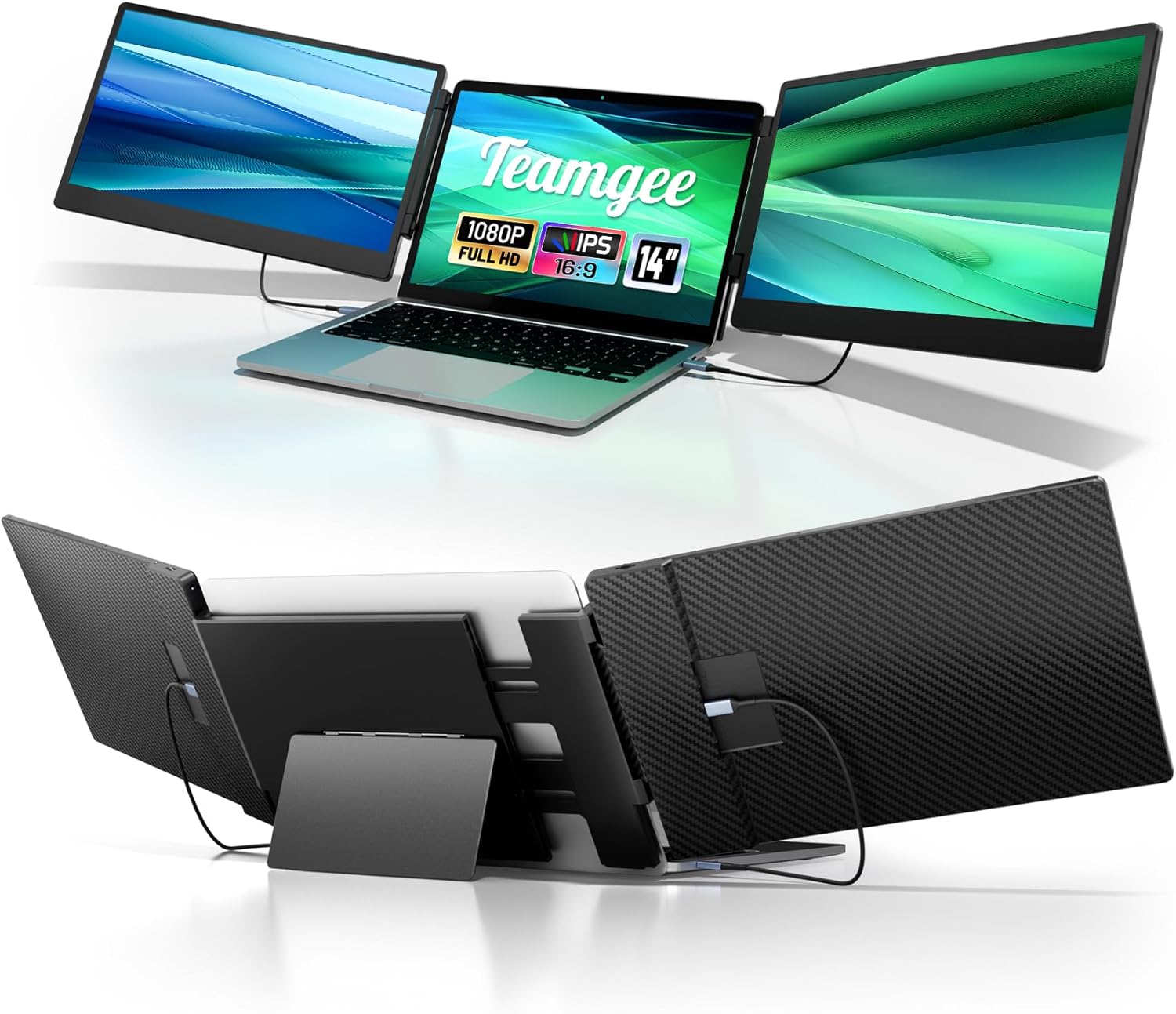 Teamgee 14.3 Laptop Screen Extender, FHD 1080P IPS Portable Monitor with Foldable Stand  Speakers, Compatible with 13”-17” Laptops (Diagonal), HDMI/USB-A/Type-C, for Windows/Mac/Chrome/Switch