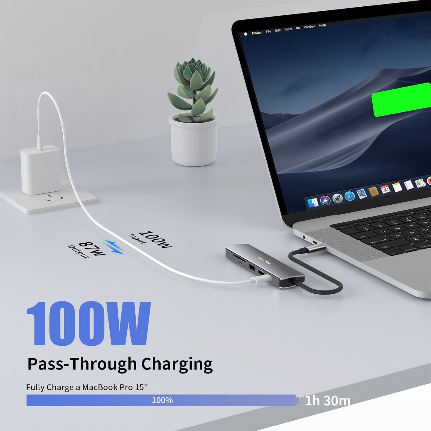 USB C Hub with 4K HDMI,100W Power Delivery,2 USB-A Data Ports,SD/TF Card Reader,6-in-1 USBC Type C Hub Multiport Adapter for MacBook Pro/Air,iPad,iPhone 15/Pro/Plus/Max,Surface,XPS etc
