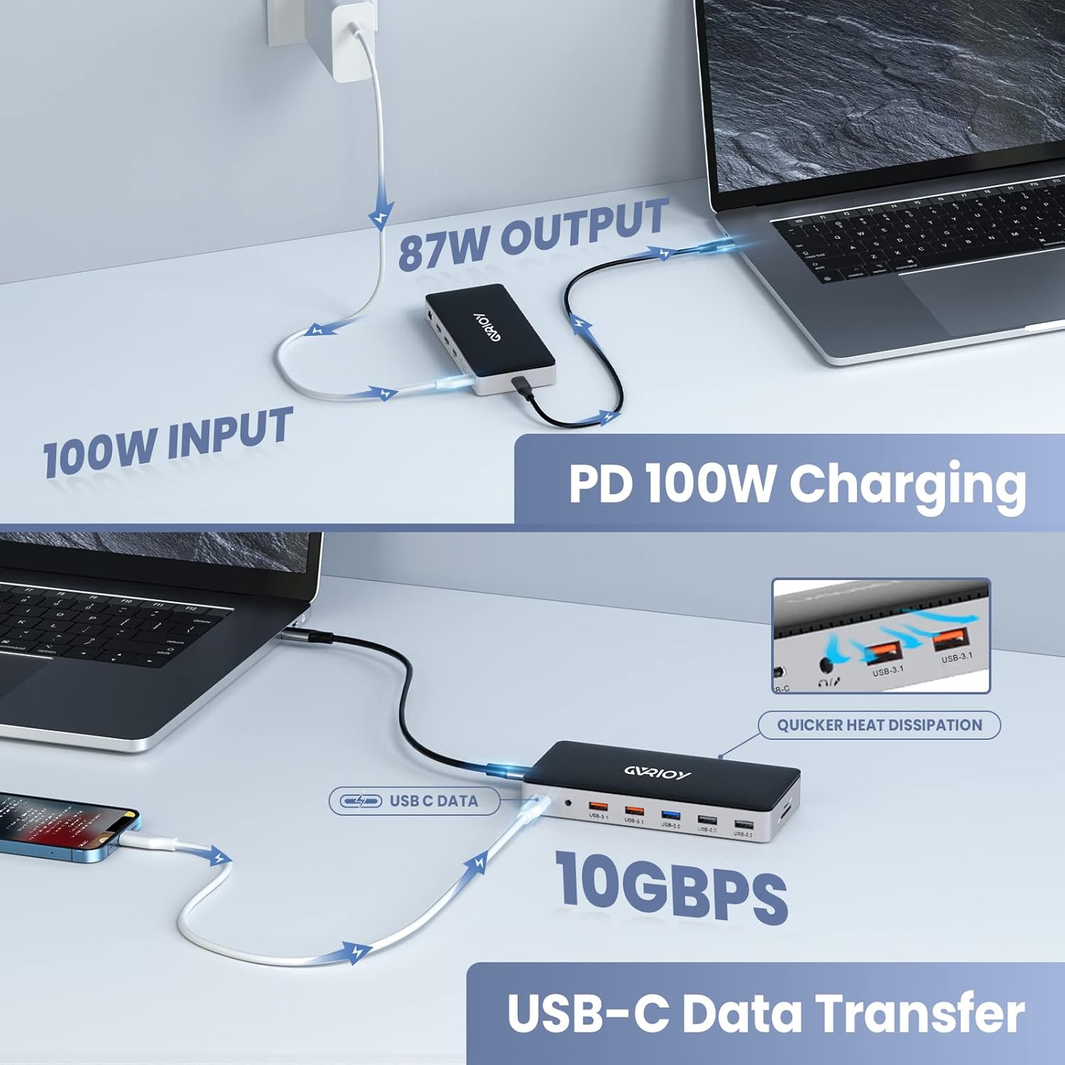 USB C Laptop Docking Station, 15 in 1 Triple Display Multiport Adapter 3 Monitors Dock with Dual DP, HDMI, VGA, USB C/A, RJ45, SD/TF, Mic/Audio, PD Compatible for MacBook/Dell/HP/Lenovo Laptops
